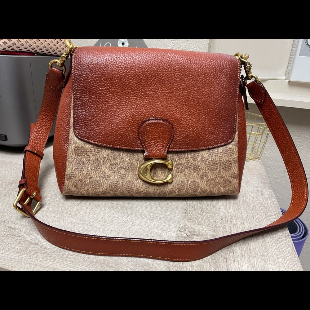 Coach May bag in signature logo rust and tan color